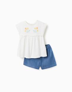T-shirt en coton avec fleurs + short en jean  - vertbaudet enfant