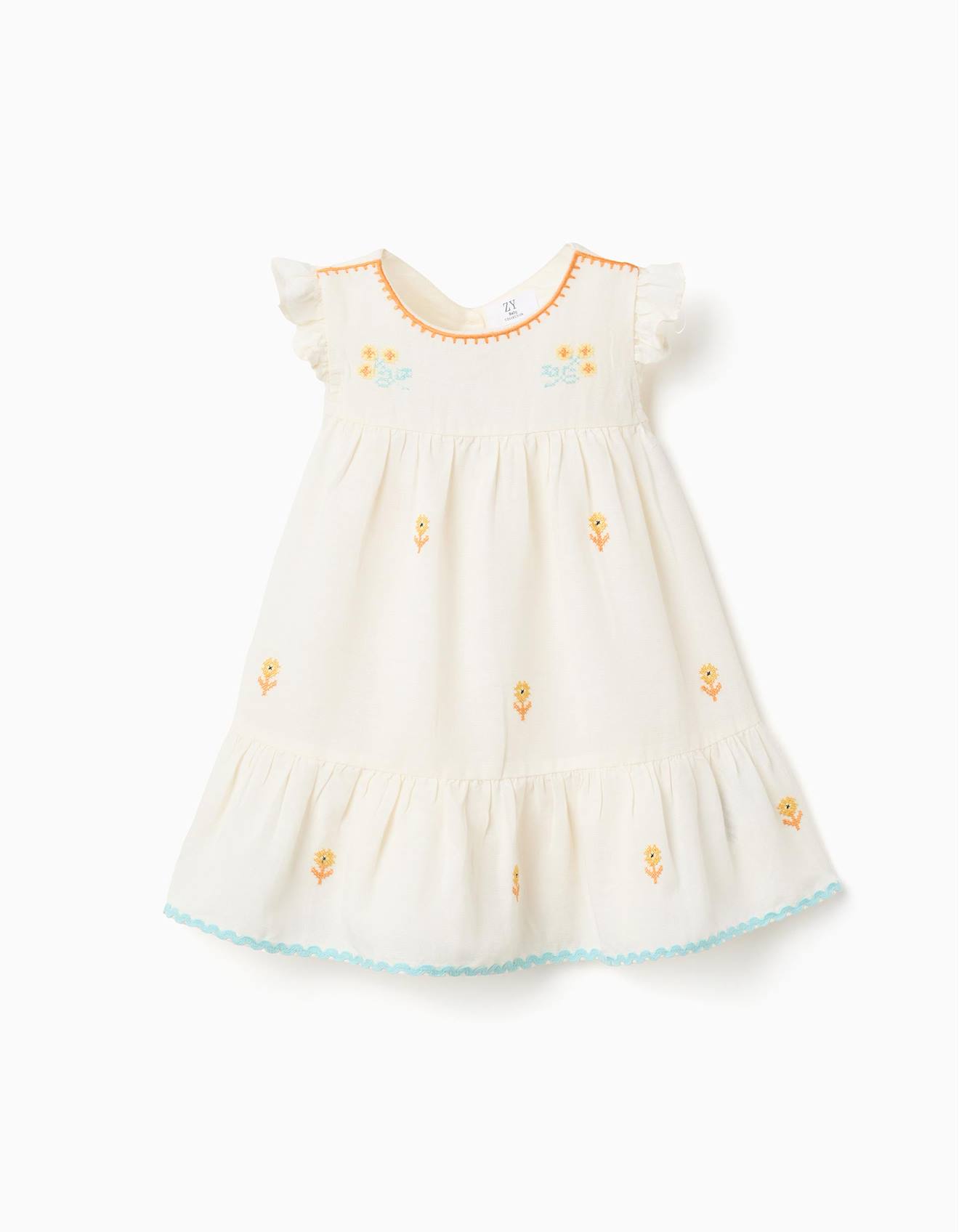 Robe En Coton Et Lin Avec Fleurs Beige Clair 30 €