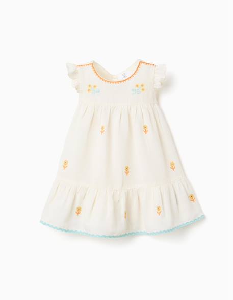 Bébé-Robe en coton et lin avec fleurs