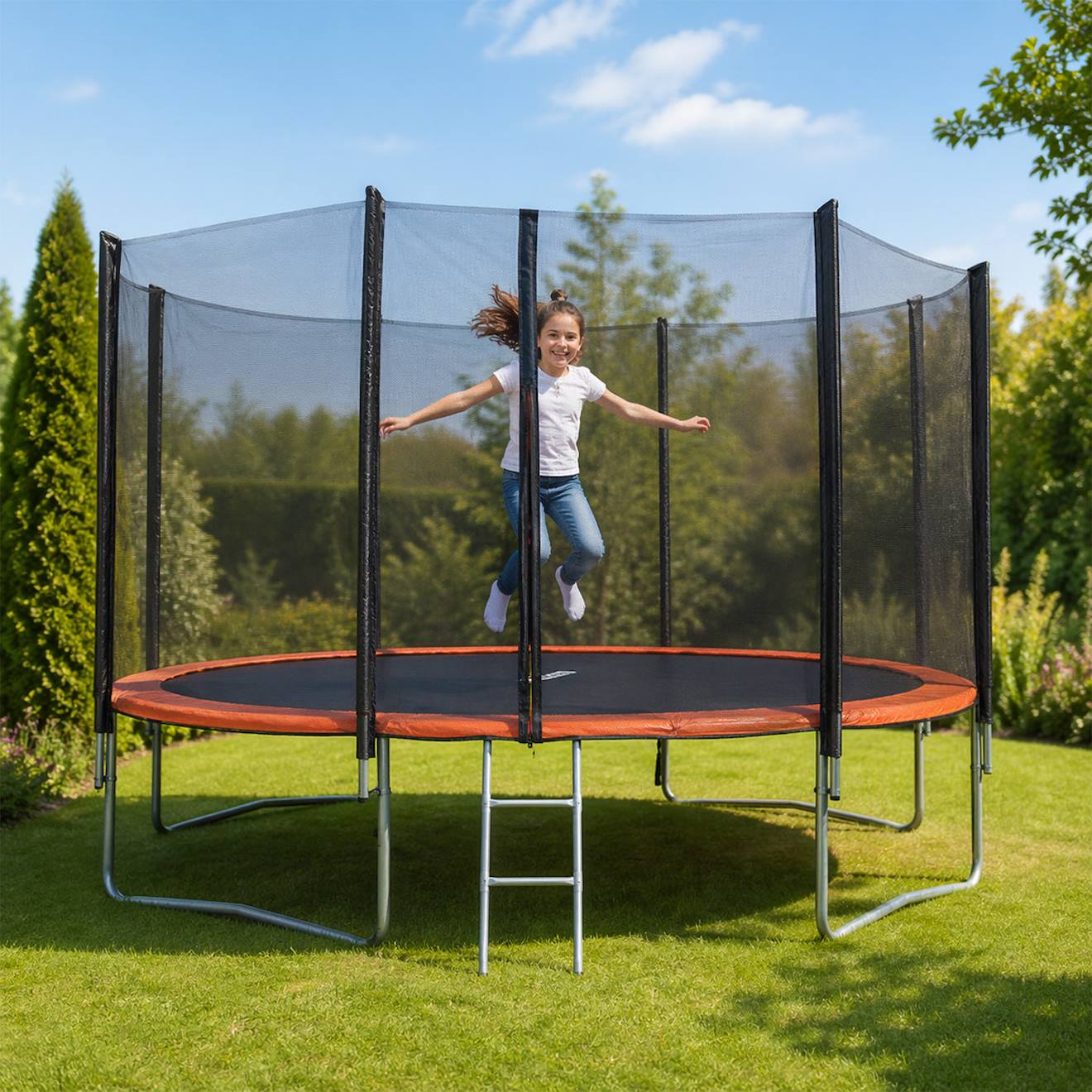 Trampoline Ø 4,27 M Avec Filet De Sécurité Et Échelle Pour Enfants Noir