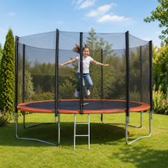 Jouet-Jeux de plein air-Aires de jeux-Trampoline ø 4,27 m avec filet de sécurité et échelle pour enfants