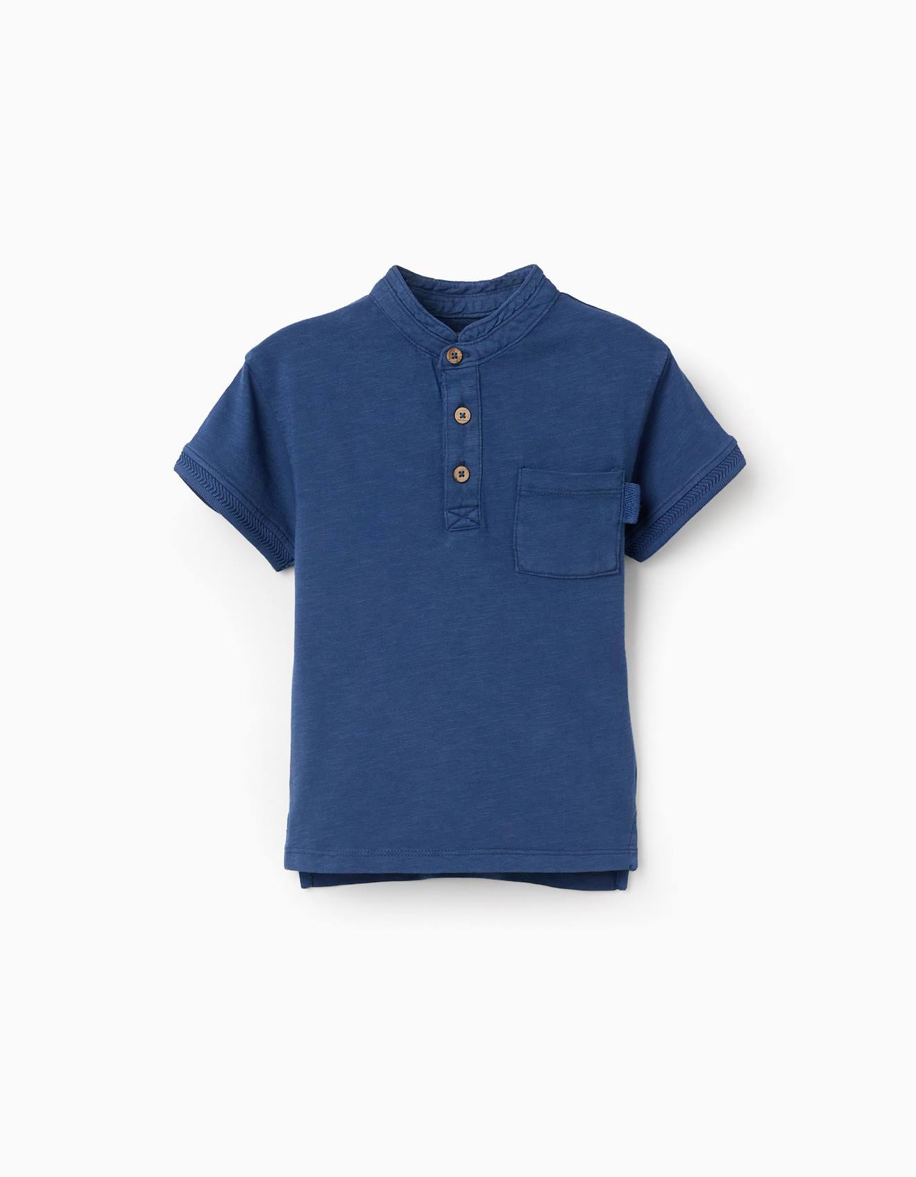 T-shirt En Coton Avec Col Mao Et Poche Bleu Fonc 12 €