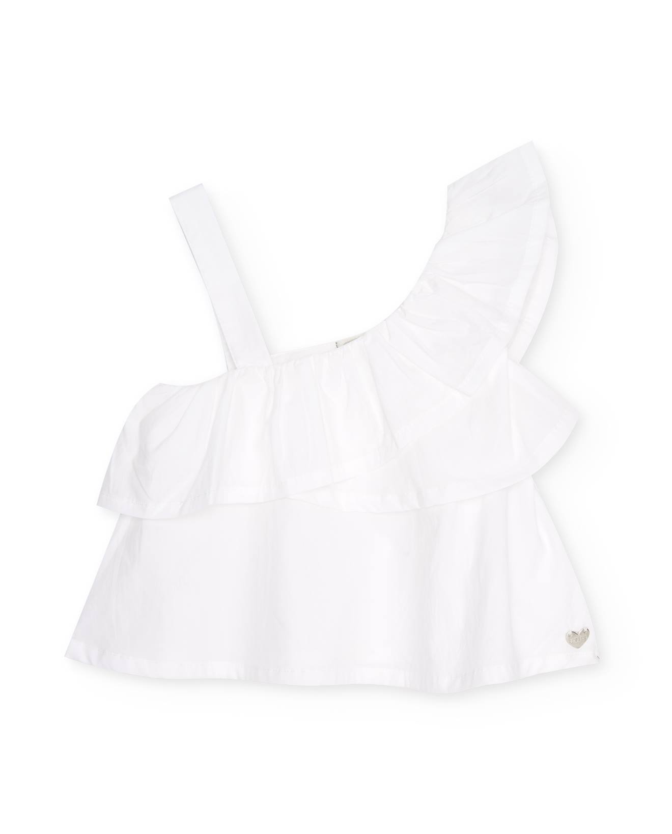Blouse Pour Fille En Toile Au Design Asymétrique Avec Volant Blanc