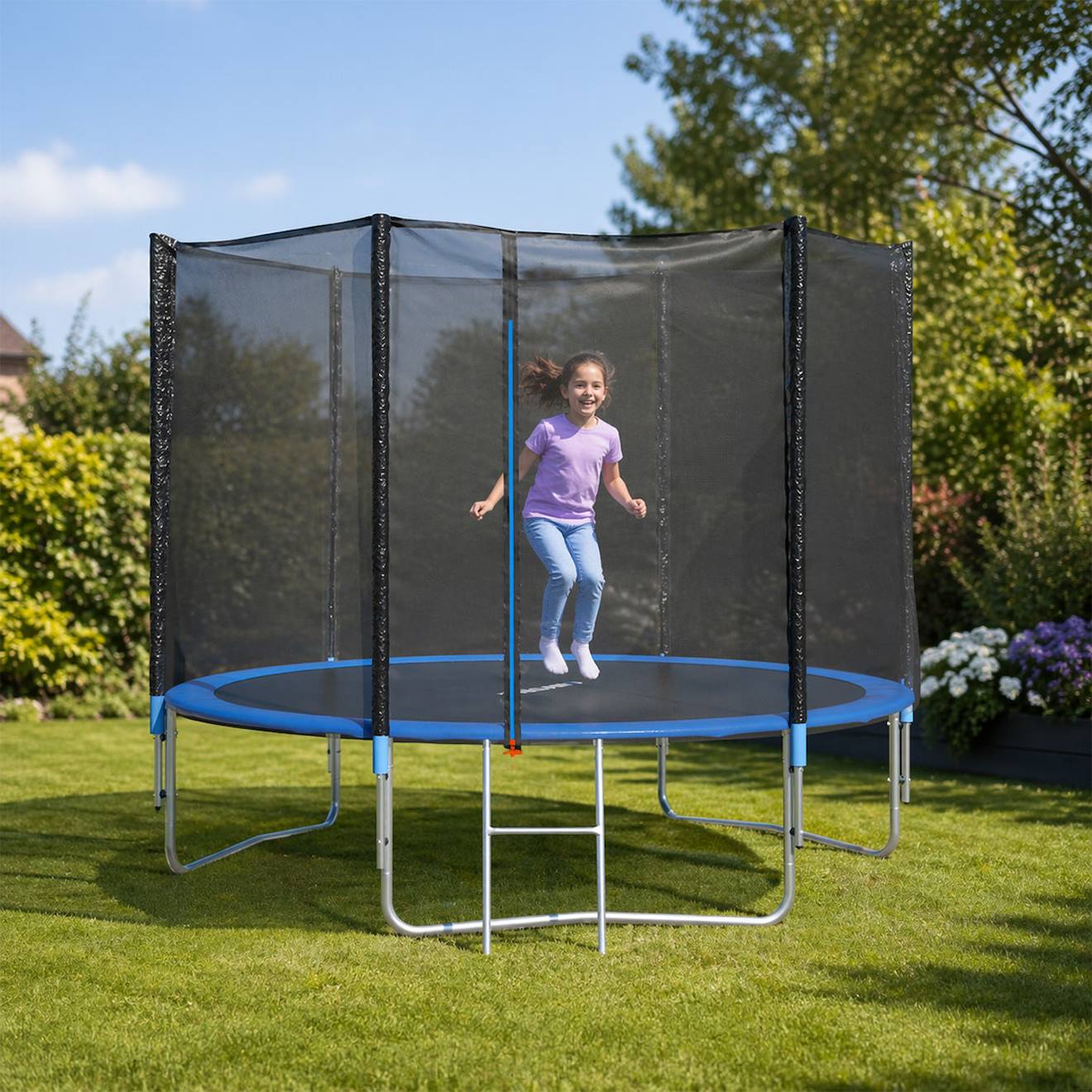 Trampoline Ø 2,44 M Avec Filet De Sécurité Et Échelle Pour Enfants Bleu