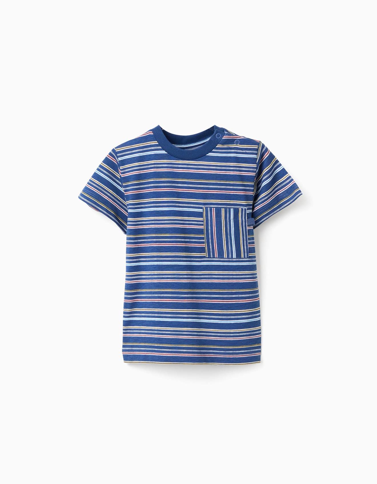 T-shirt En Coton Rayures Et Poche Poitrine Bleu Fonc 12 €