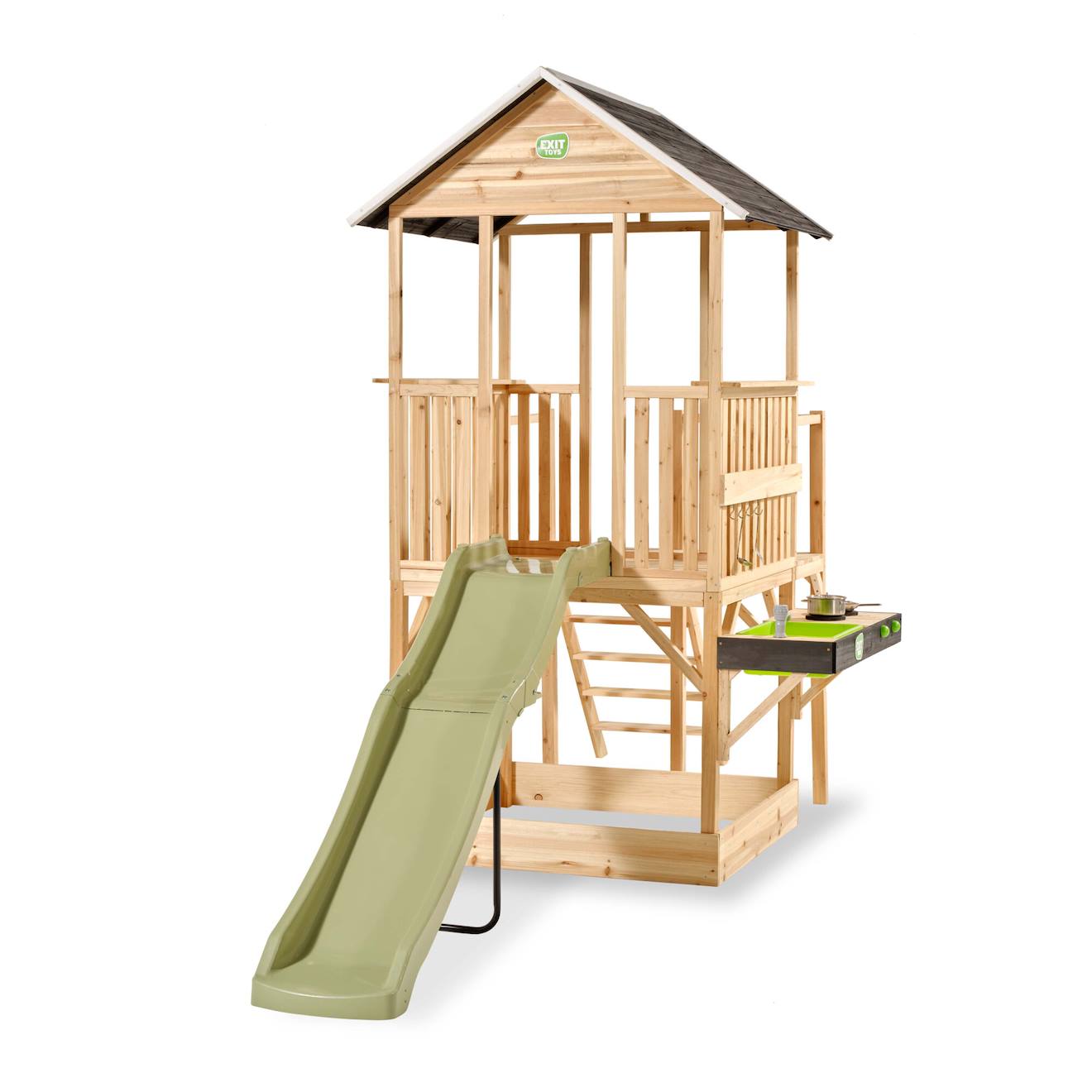 Maisonnette Bois Fsc Toboggan Cuisine Bac Sable Panorama 550 Naturel