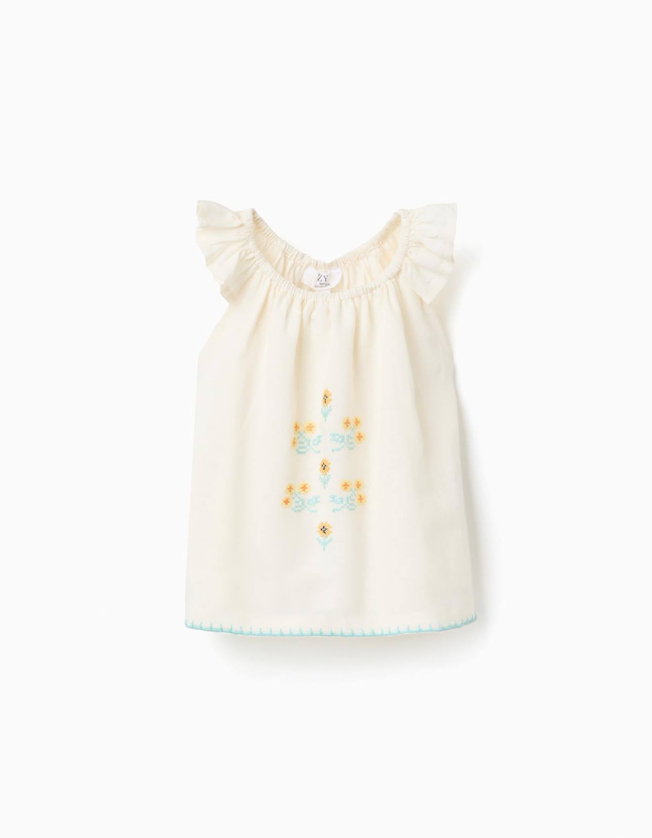 Blouse En Coton Et Lin Avec Fleurs Beige Clair 17 €