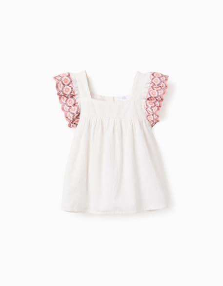 Fille-Blouse sans manches en lin et coton à volants