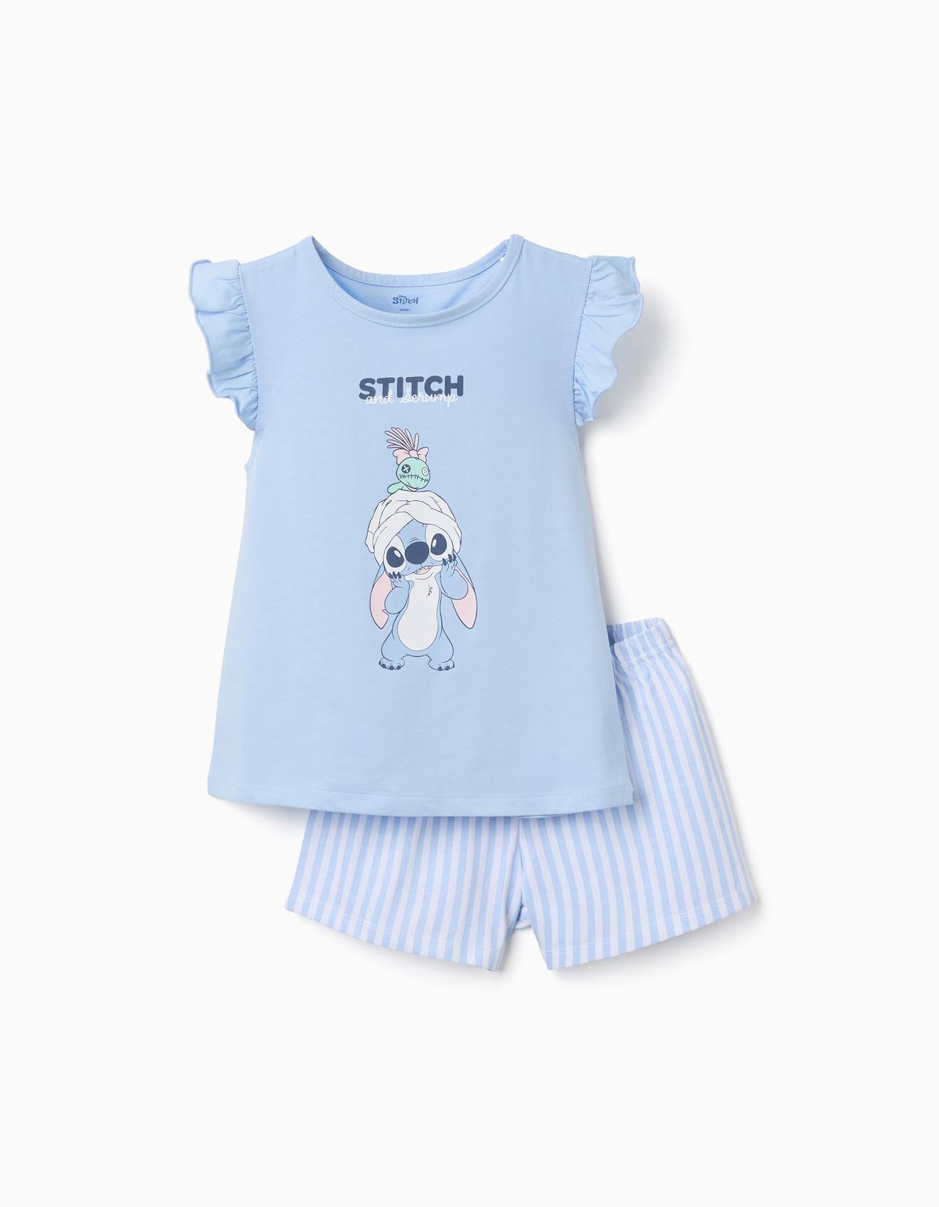 Pyjama En Coton À Manches Courtes Avec Imprimé Stitch Bleu Clair Pyjama En Coton À Manches Courtes Avec Imprimé Stitch Bleu Clair
