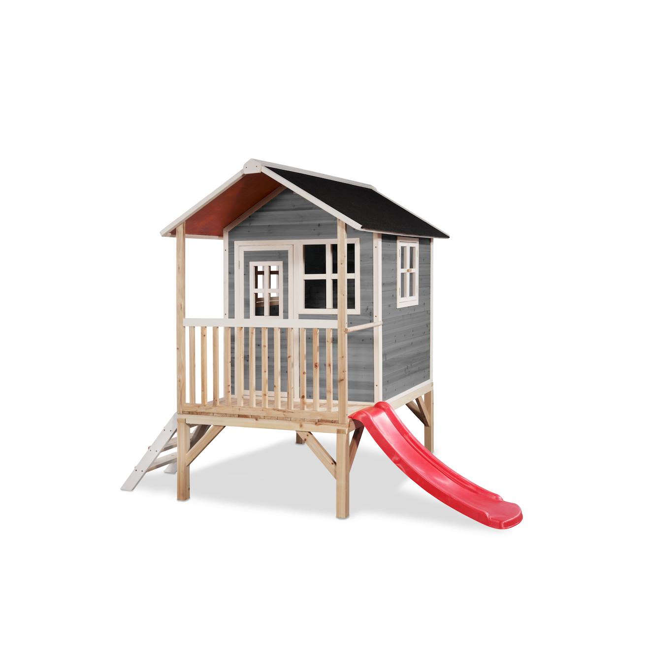 Maisonnette En Bois Fsc Pilotis Toboggan Loft 300 Gris