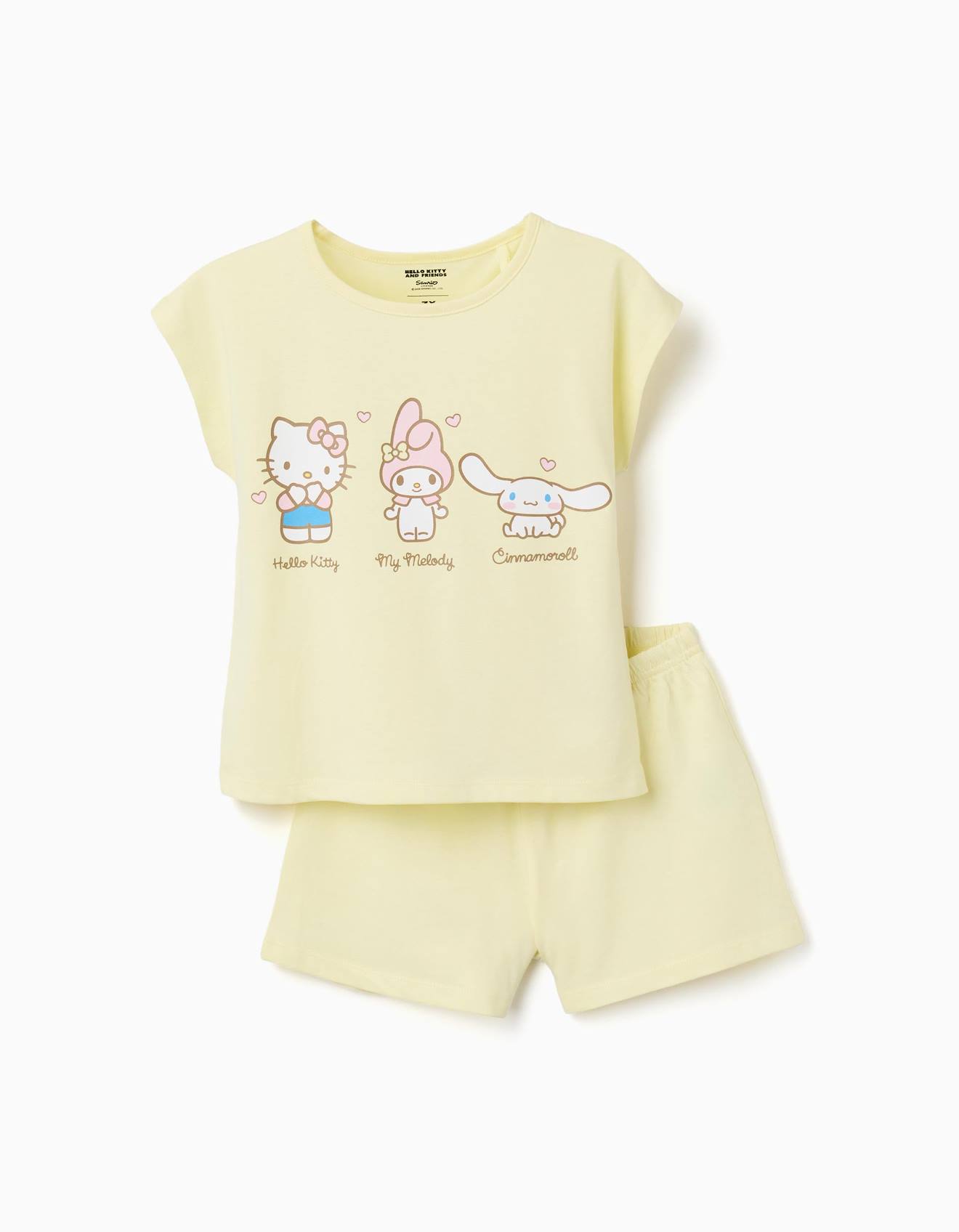 Pyjama À Manches Courtes En Coton Avec Imprimé Hello Kitty Jaune Clair