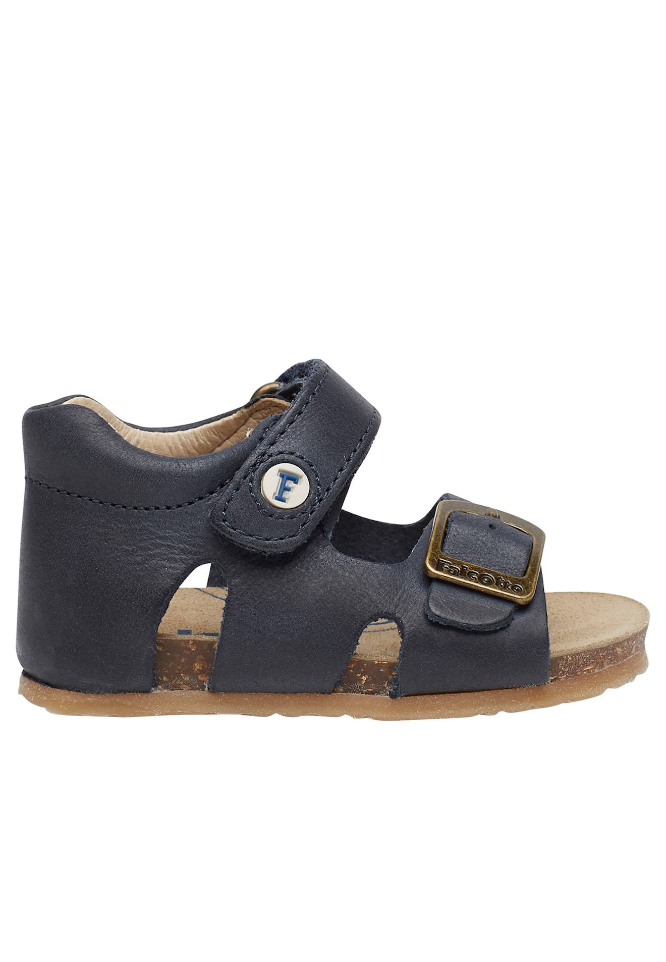 Sandales En Cuir Avec Boucle Et Scratch Bea Marine- Sandales En Cuir Avec Boucle Et Scratch Bea Marine-