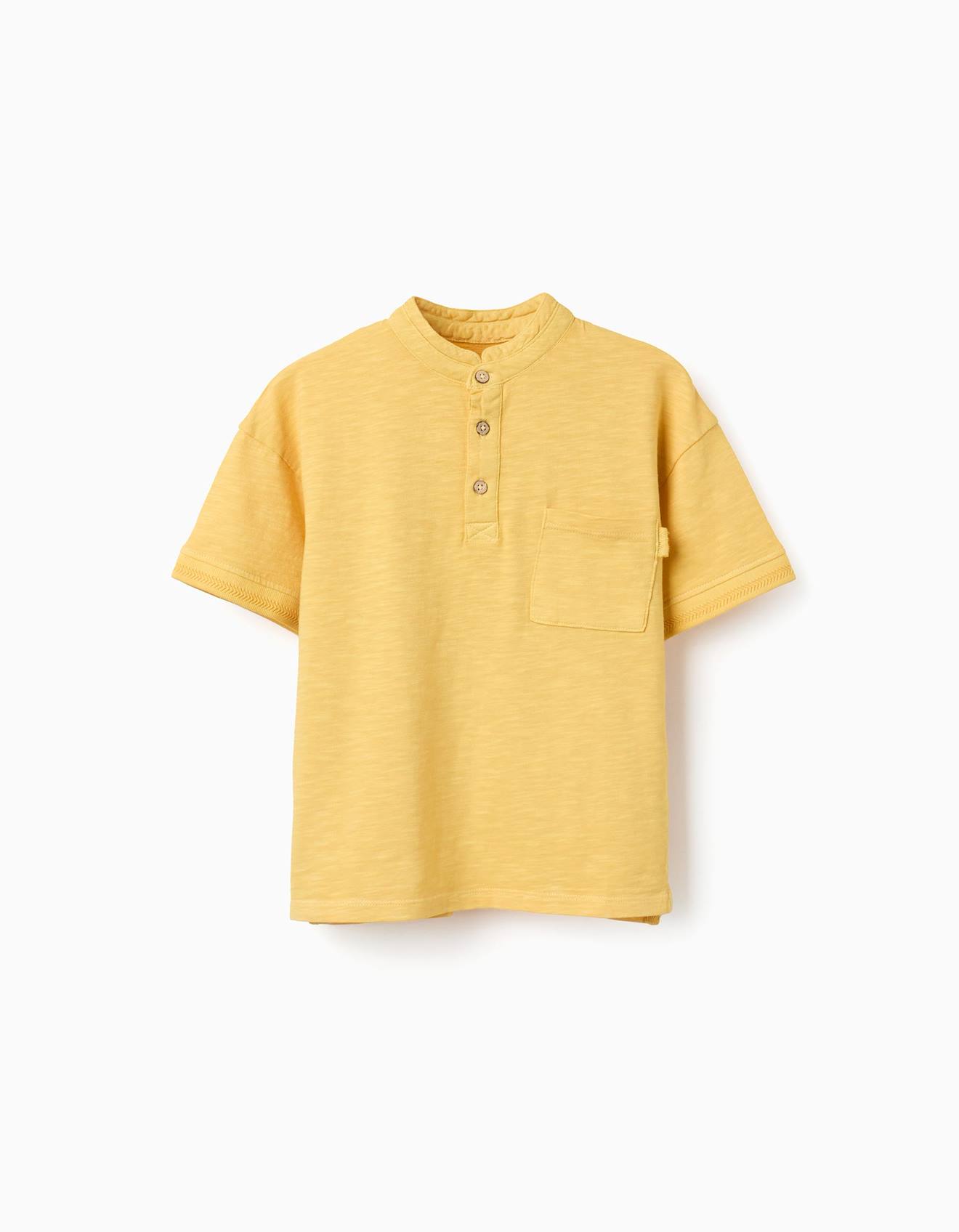 T-shirt En Coton Avec Col Mao Et Poche Jaune Fonc 12 €