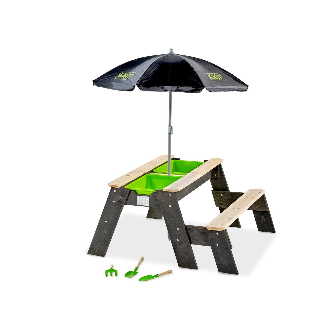 Table D'activités Enfant Sable Et Eau, Et De Pique-nique Avec Ombrelle (1 Banc) Gris