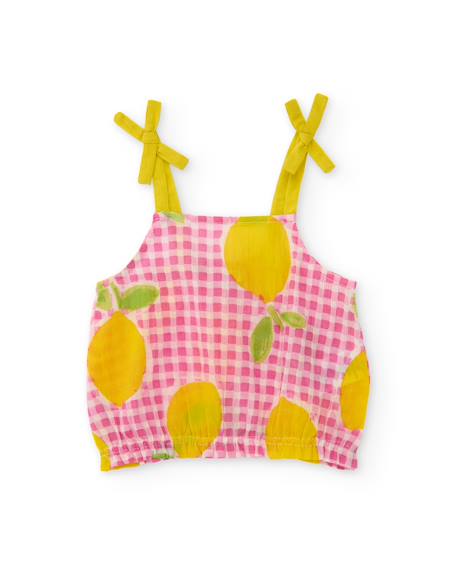 Top fille à carreaux et motif citrons avec bretelles à nœuds  - vertbaudet enfant