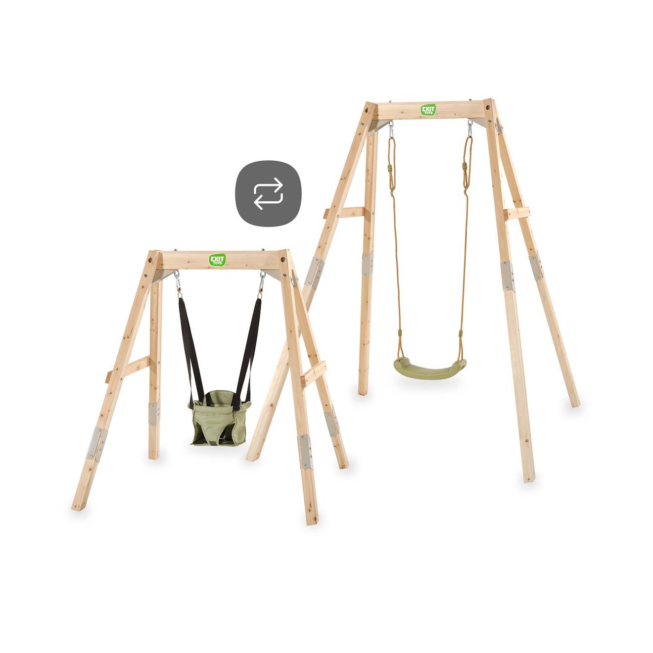 Balançoire Évolutive En Bois Enfant Avec Siège Bébé Pour Grandir Et Jouer En Extérieur Naturel