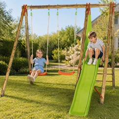 Jouet-Jeux de plein air-Aires de jeux-Portique balançoire dani topwood 2,30m 2 portique balançoires, 1 toboggan pour enfants