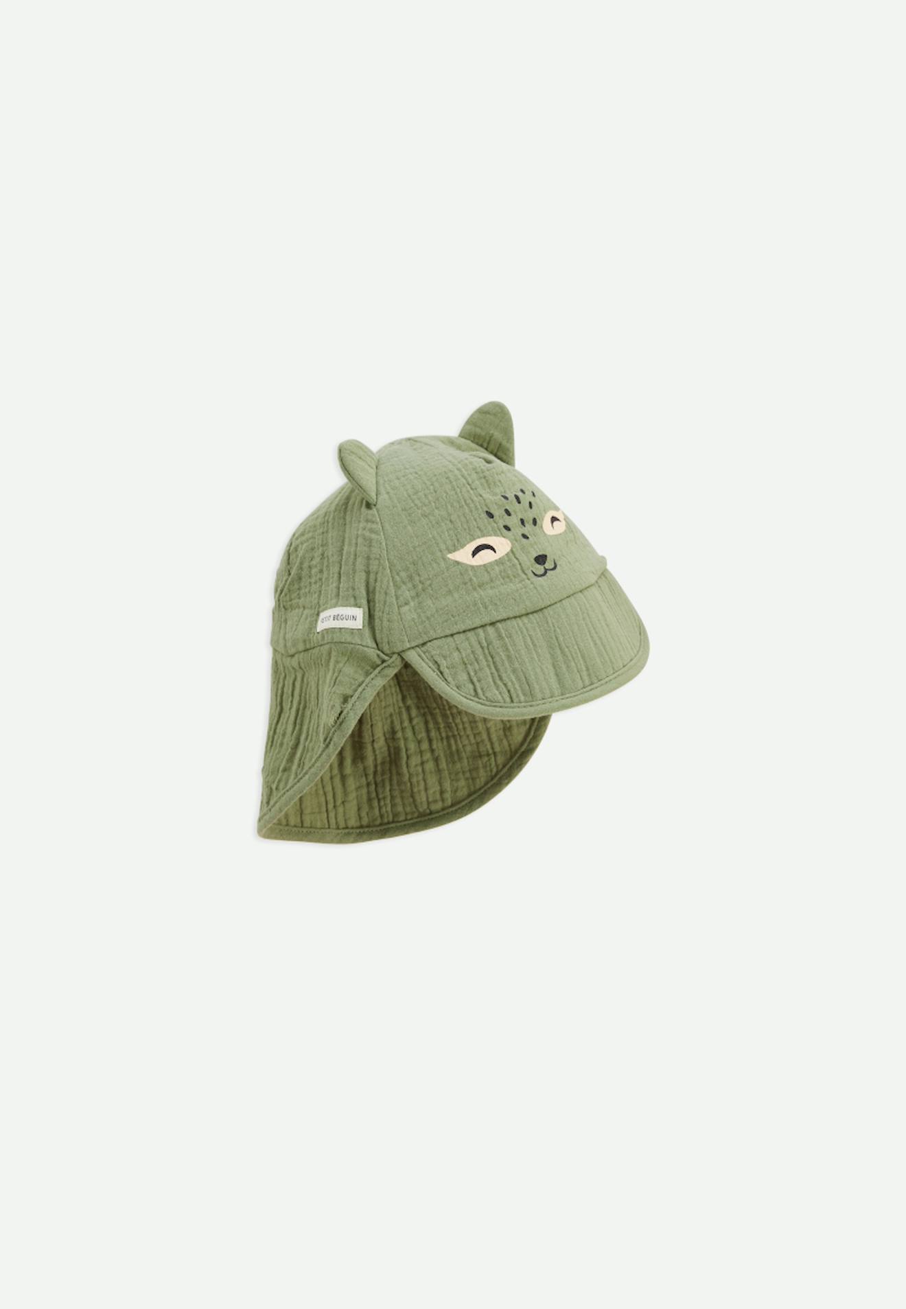 Casquette Cache Cou Bébé En Gaze De Coton Gabin Vert
