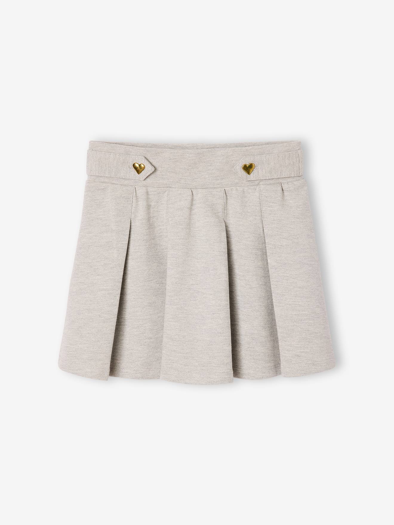 Jupe fille plissée maille piquée gris chiné