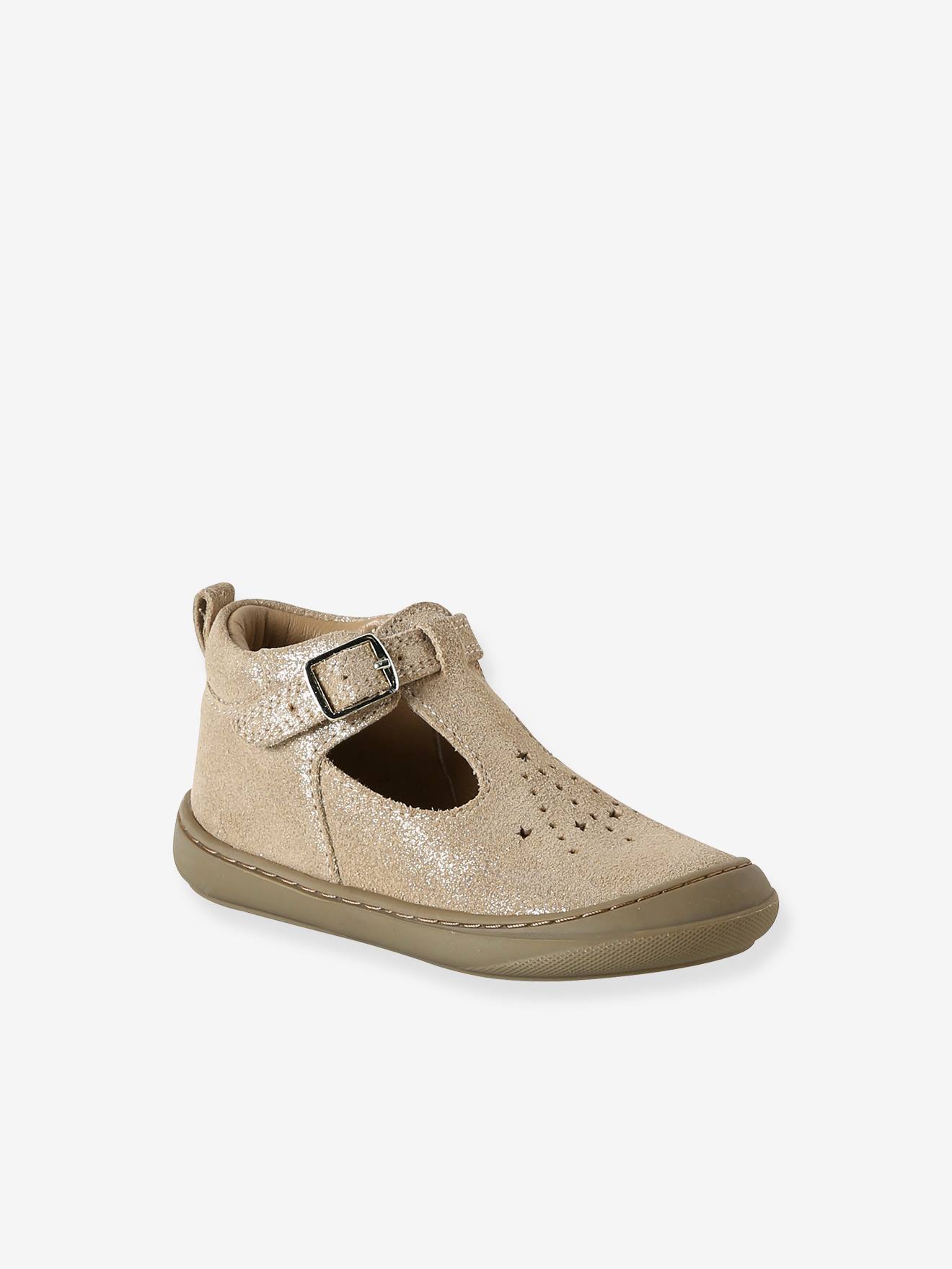 Chaussures premiers pas bébé à boucle or