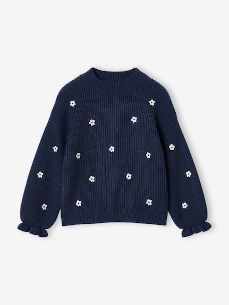 Pull fille manches longues col rond écru+marine+rose 4 - vertbaudet enfant 