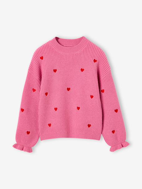 Pull fille manches longues col rond écru+marine+rose 10 - vertbaudet enfant 