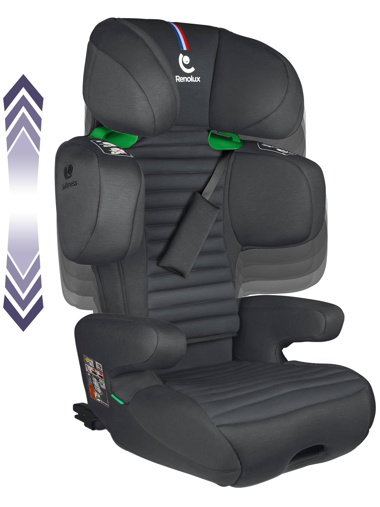 Réhausseur Isofix R129 100-150 Cm Softness® Renofix2 Quartz (Renolux) - Image 1