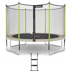 Jouet-Trampoline jardin ø 360?cm + filet + échelle - jumpi 360 - taupe/vert