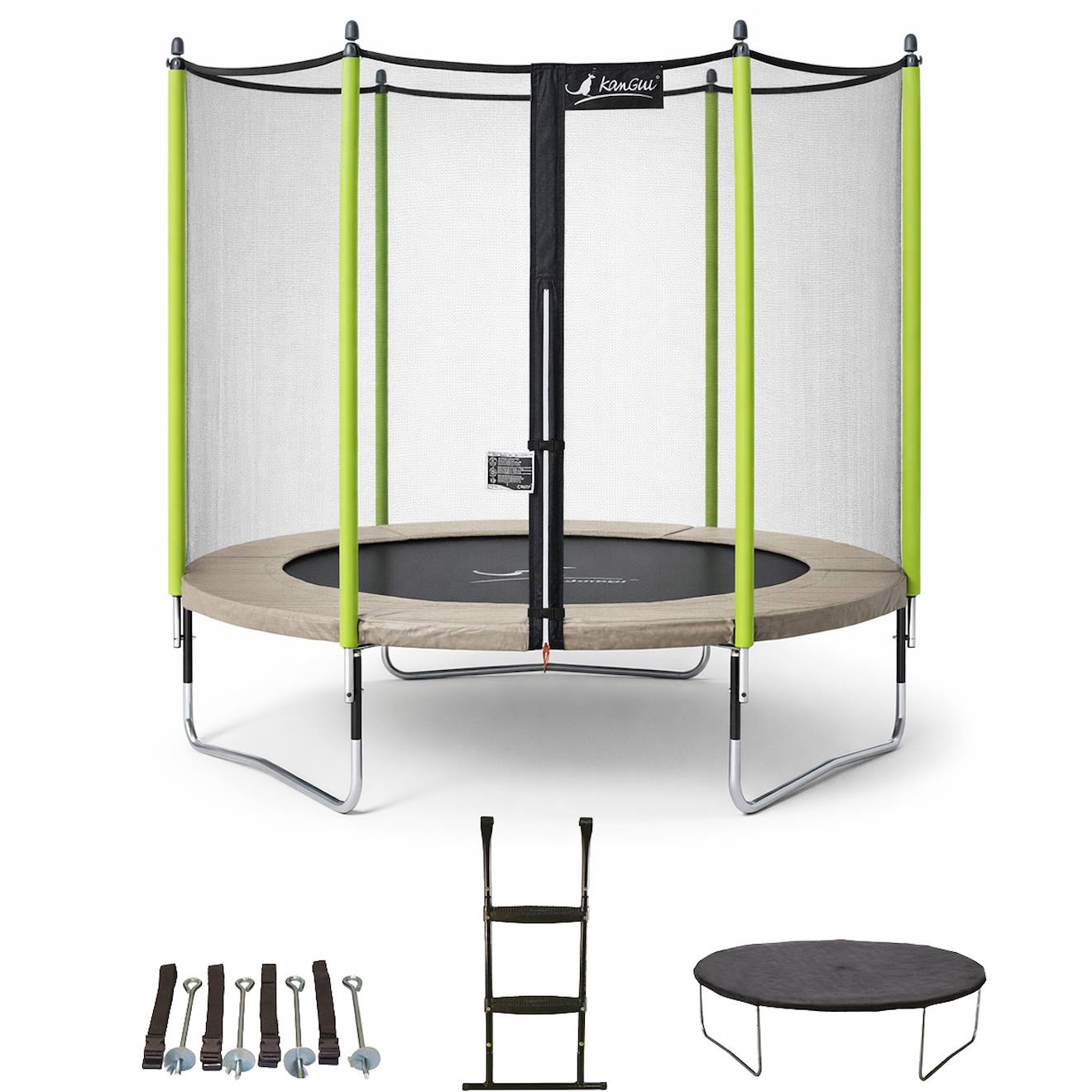 Trampoline Ø 300?cm + Filet + Échelle + Bâche + Kit D'ancrage - Jumpi 300 Vert