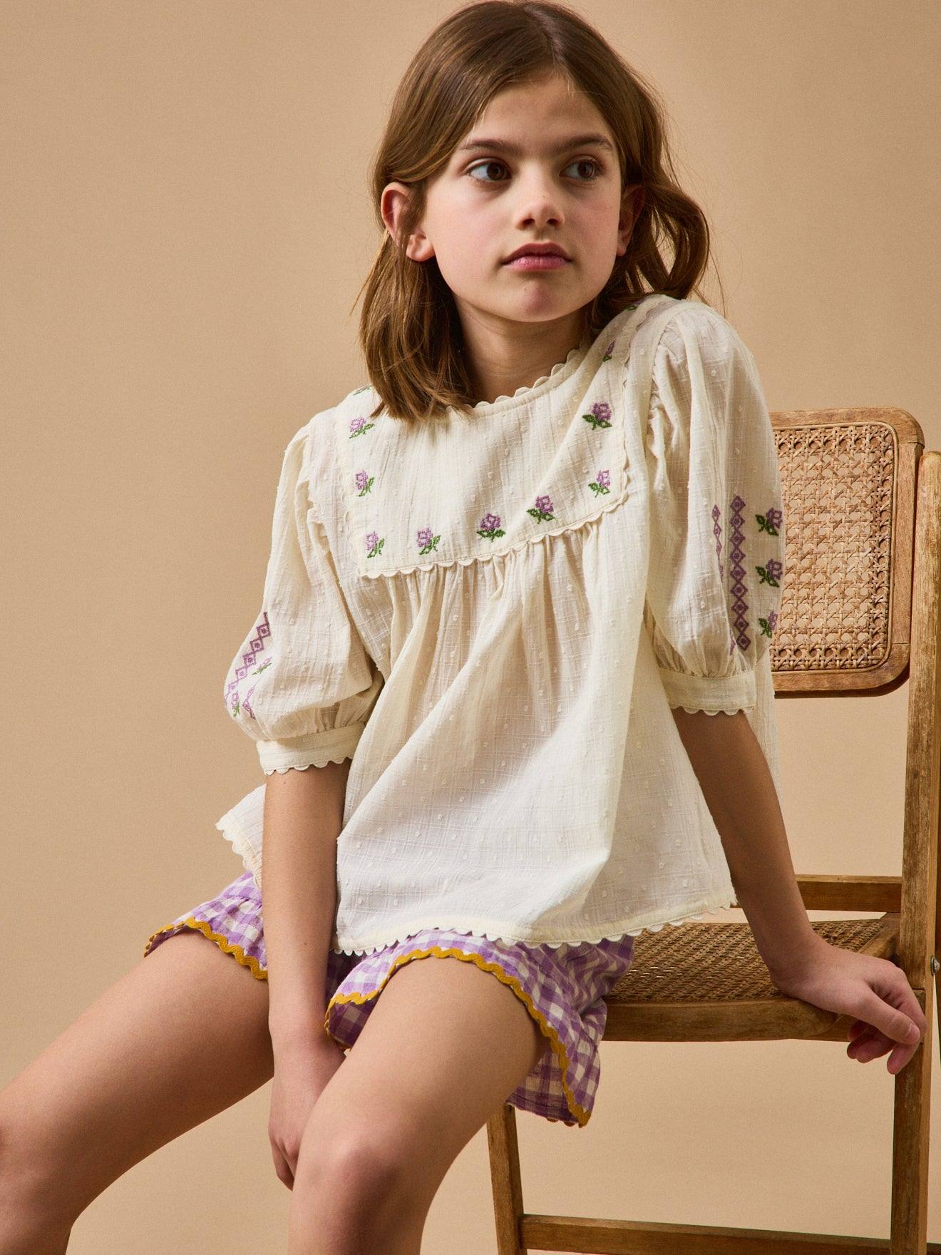 Blouse Brodée Fille - Cyrillus X Emile&ida Ecru