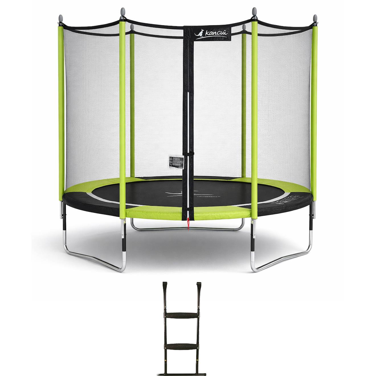 Trampoline Jardin Ø 250?cm + Filet + Échelle - Jumpi 250 - Noir/vert Taupe