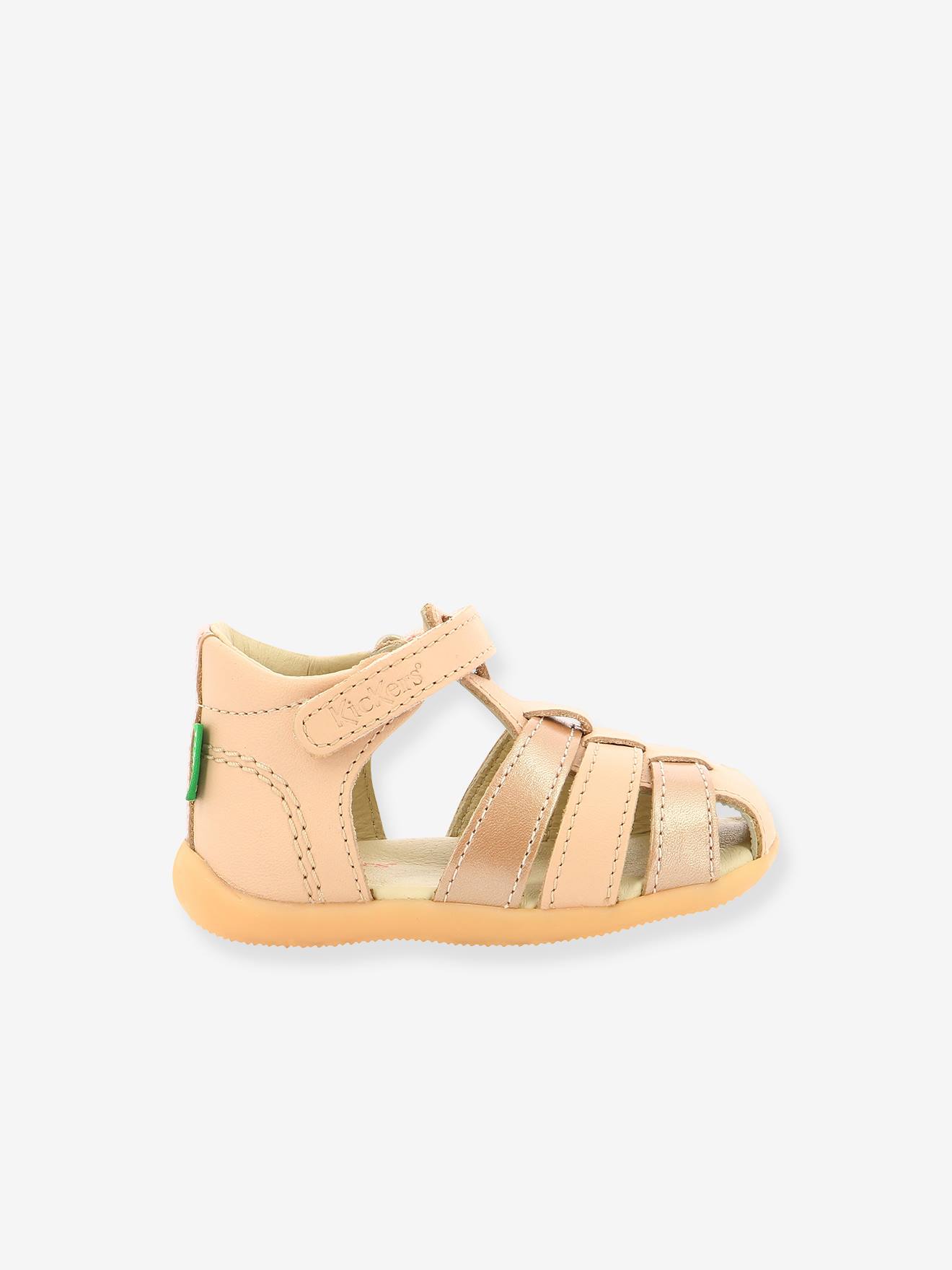Sandales Cuir Bebe Fille Bigflo 2 Kickers Rose Metal Kickers