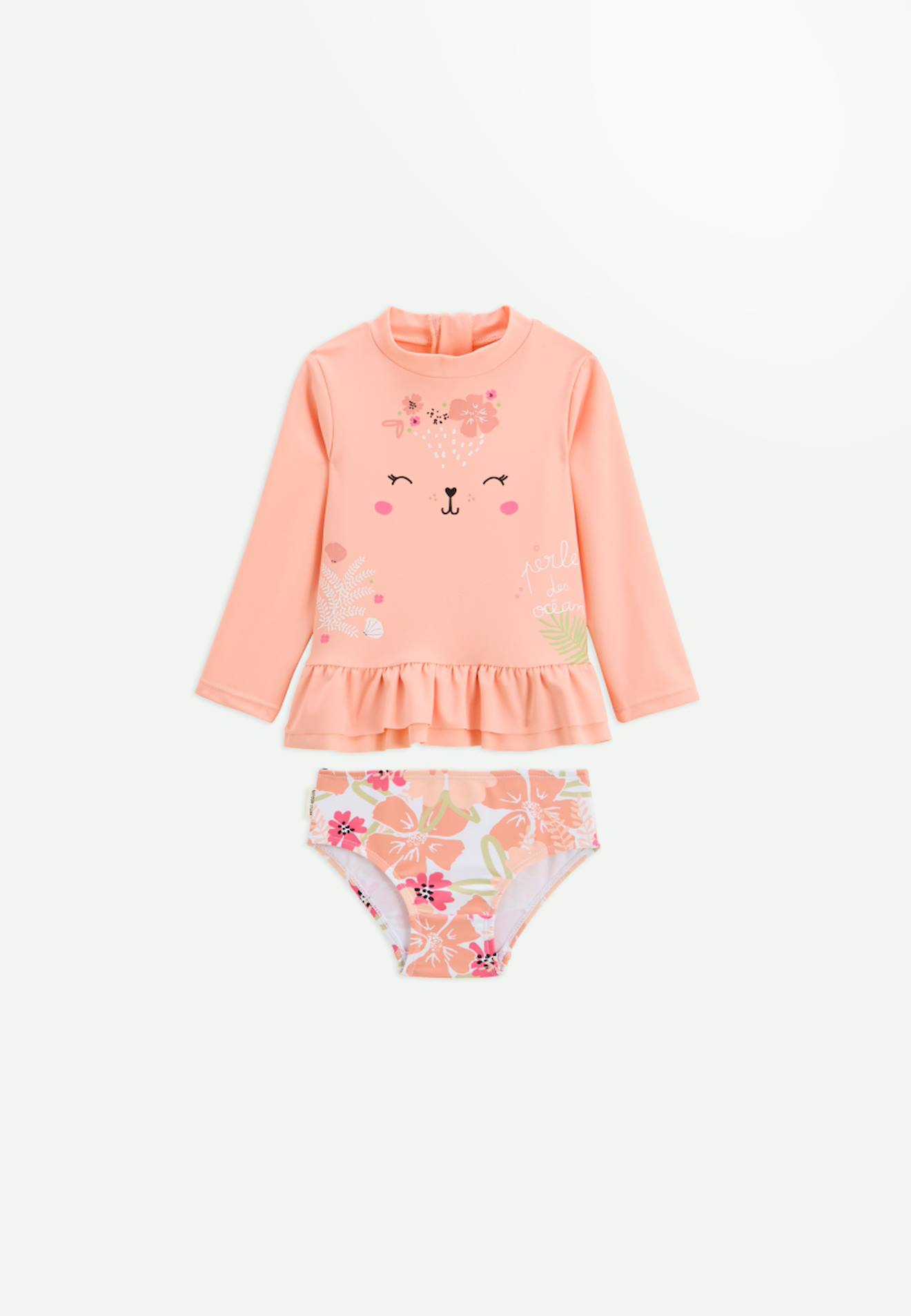 Maillot De Bain Fille 2 Pièces T-shirt De Protection Uv Et Culotte Deauville Peche