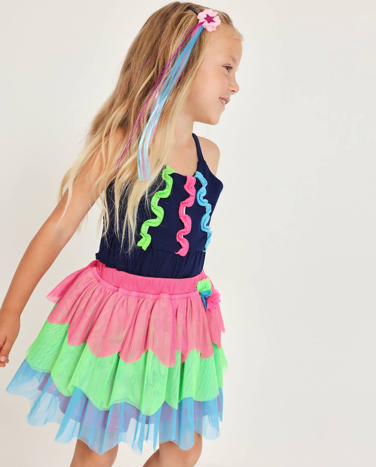 Jupe Fille En Tulle À Bandes Ondulées Multicolore