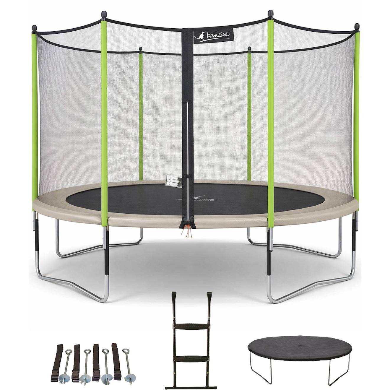 Trampoline Ø 360?cm + Filet + Échelle + Bâche + Kit D'ancrage - Jumpi 360 Taupe