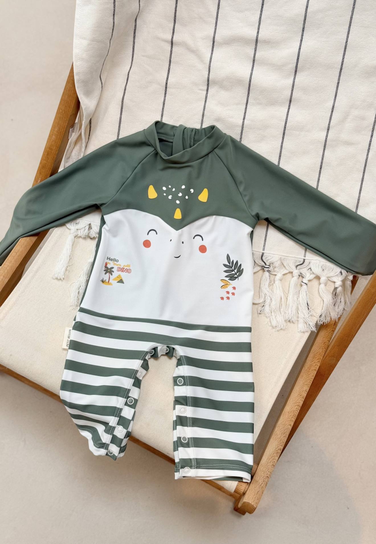 Combinaison De Bain Bébé Manches Longues Protection Uv Hello Dino Kaki