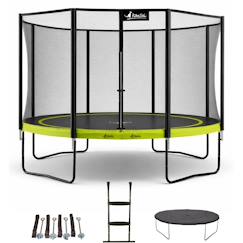 Jouet-Jeux de plein air-Aires de jeux-Trampoline ø 430cm + filet + échelle + bâche + kit ancrage - punchi 430 vert
