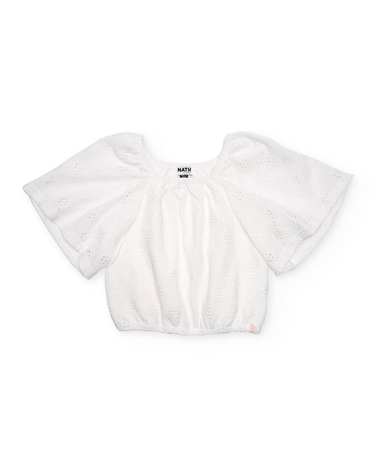 Blouse Fille En Maille Avec Manches Amples Blanc