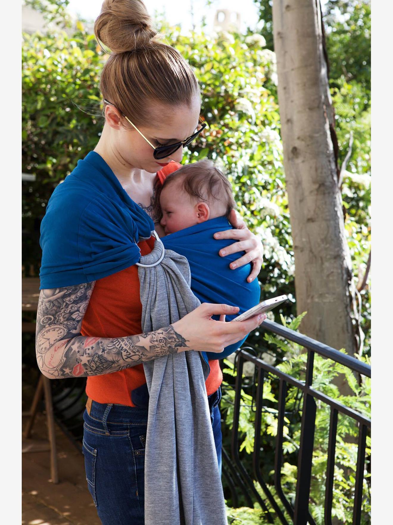 La petite écharpe sans nœud LOVE RADIUS gris chiné/bleu canard (Je Porte Mon Bebe) - Image 1