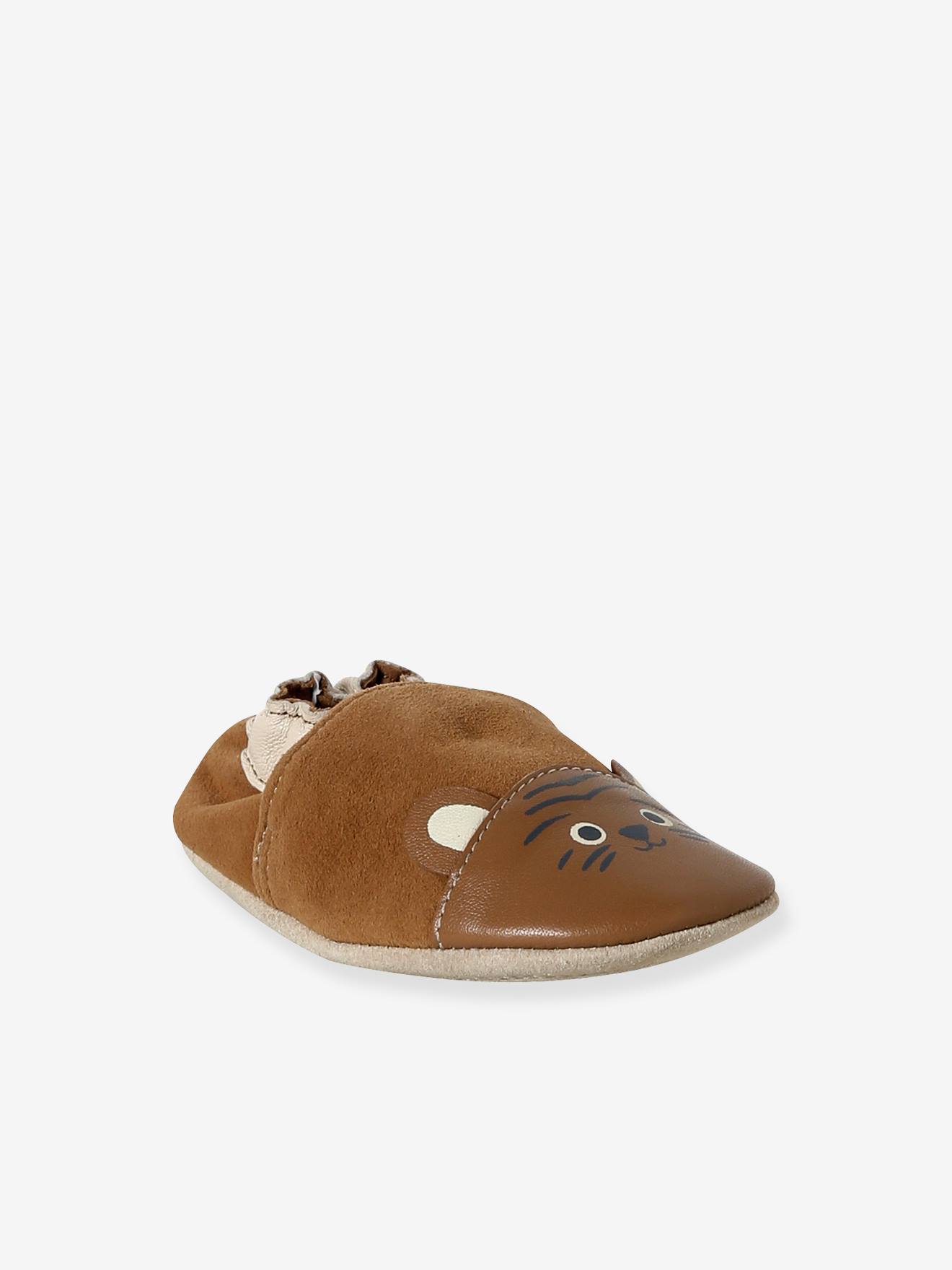Chaussons bébé cuir élastiqués chocolat