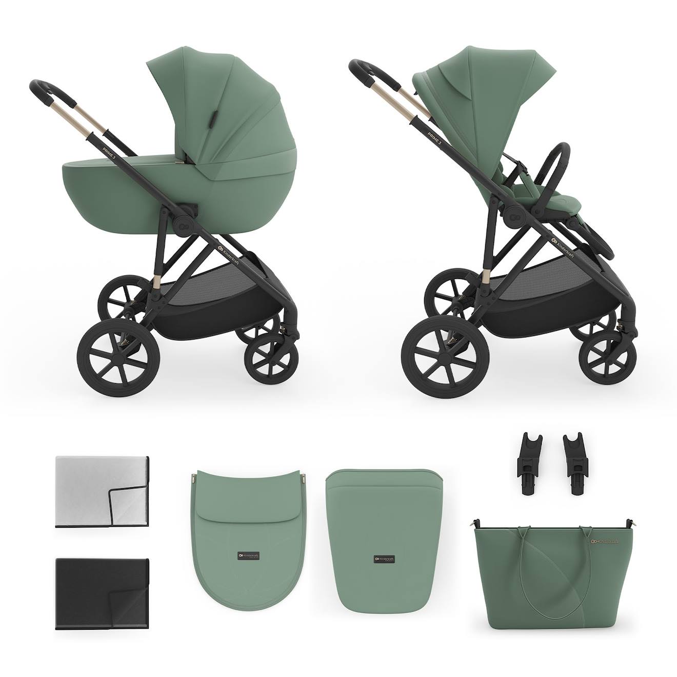 Poussette Évolutive 2 En 1 Suspension Améliorée Pour Enfants À 22 Kg Vert Foncé