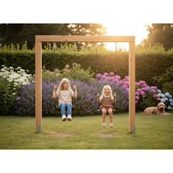 Jouet-Jeux de plein air-Aires de jeux-Portiques et balançoires-Balançoire double enfant en bois – portique jardin extérieur 2 places Linea massiv 140
