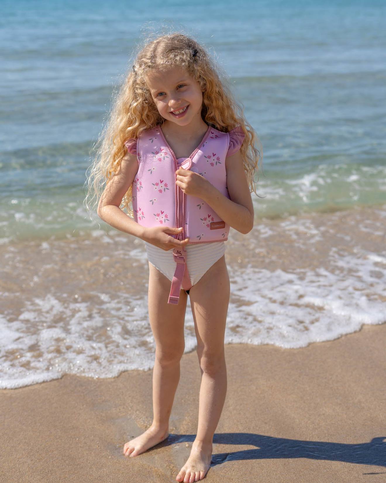 Gilet Natation Enfant Neoprene Et Epe Rose Fleurs