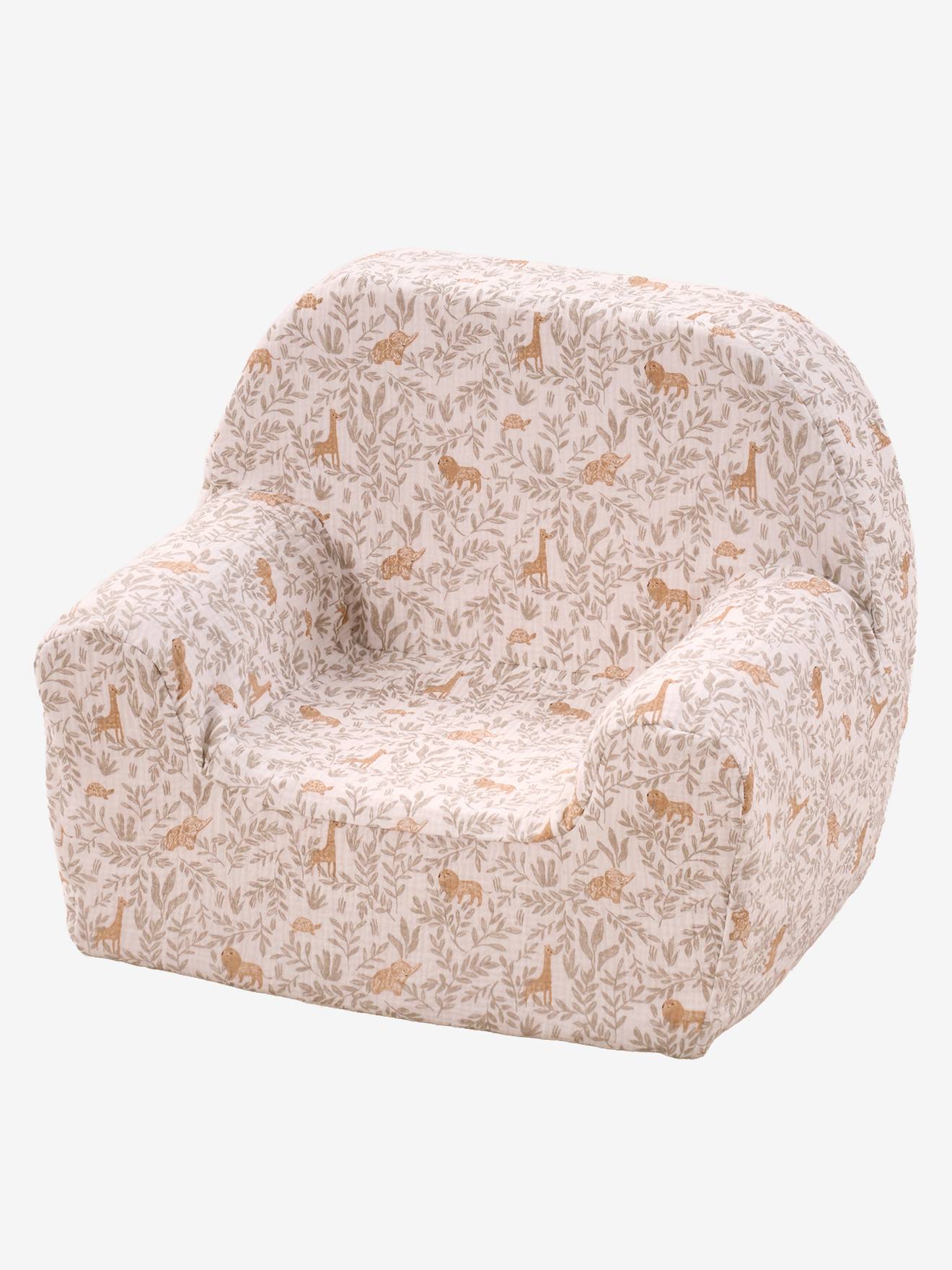 Fauteuil mousse gaze de coton beige imprimé Fauteuil mousse gaze de coton beige imprimé
