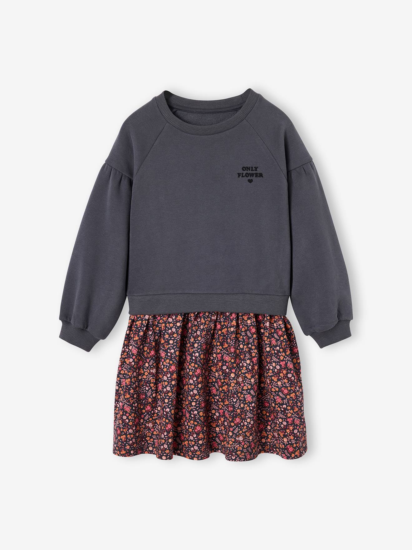 Robe bi-matière fille anthracite