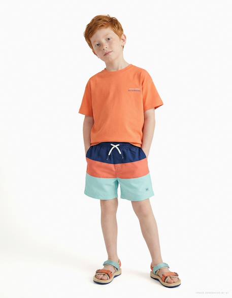Short de bain avec bloc de couleurs et cordon de serrage Bleu foncé 1 - vertbaudet enfant 