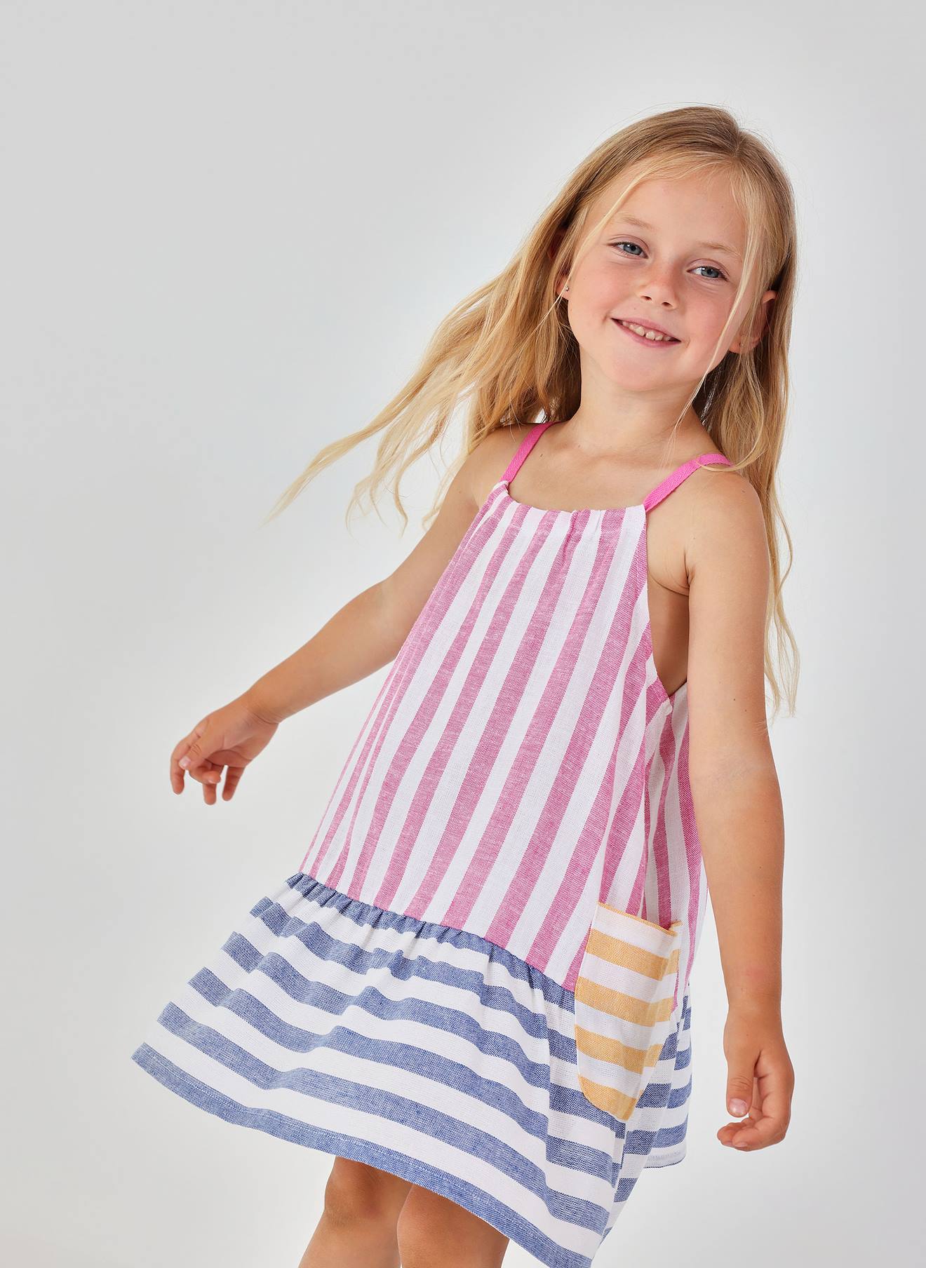 Robe En Lin À Rayures Pour Fille Multicolore