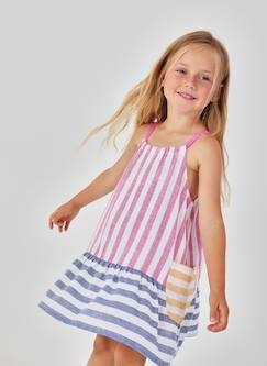 -Robe en lin à rayures pour fille