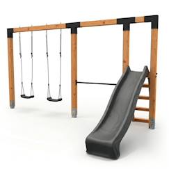 Balançoire double en bois avec barre fixe et toboggan - jeu jardin exterieur  - vertbaudet enfant
