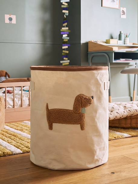 Vertbaudet - Panier rangement motif chien sherpa beige